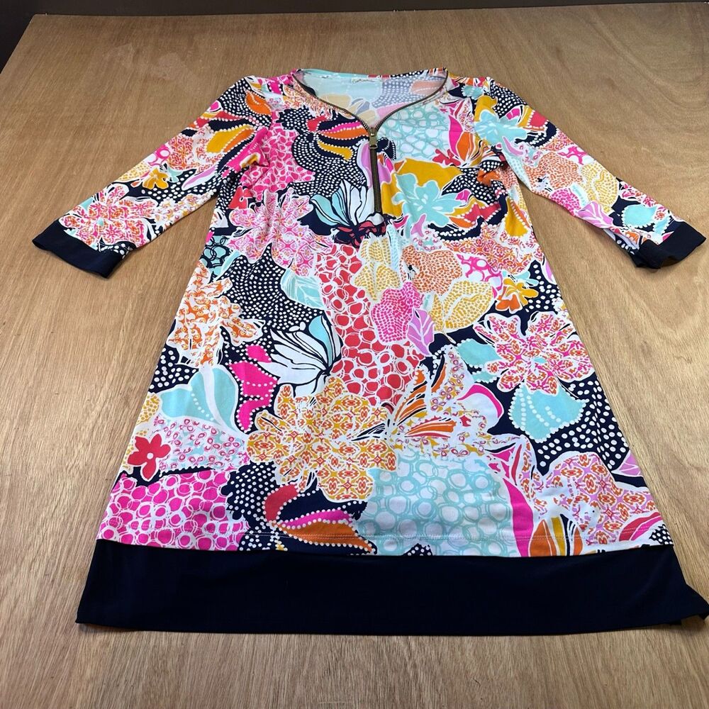 Boutique Floral Dress PL Petite Large Boho Mini 1/4 Zip Front